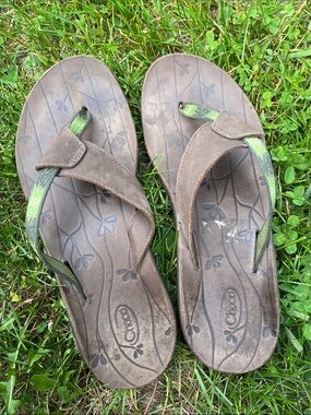Chaco Women's Brown Sandals with Green Webbing